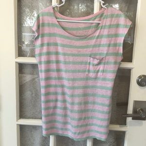 J Crew linen Striped Pocket Tee Small pink/mint